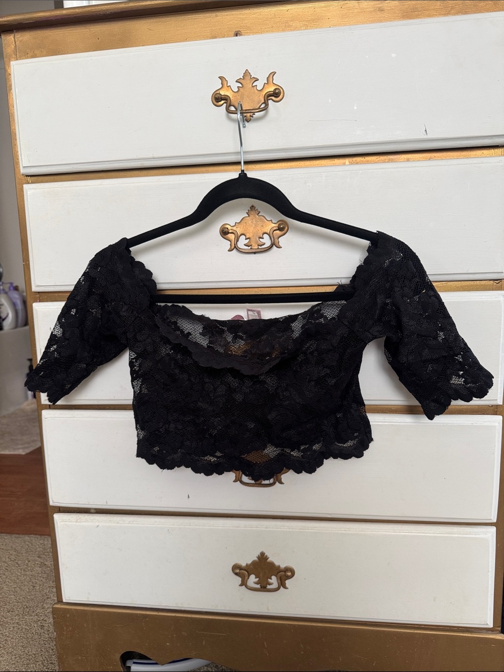 Victoria's Secret Black Lace Off-Shoulder Crop Top